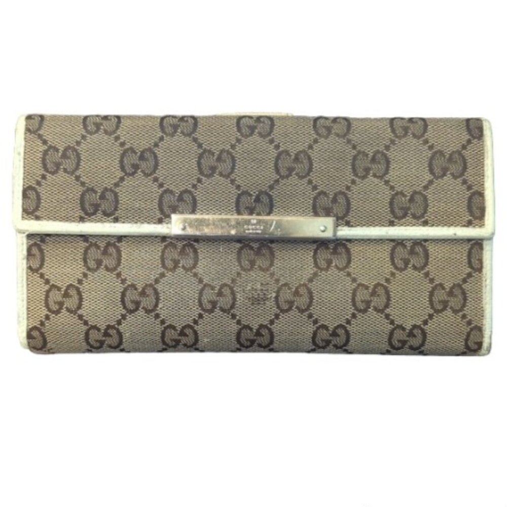 Gucci GG Long Wallet Beige Brown Canvas Leather Wallet